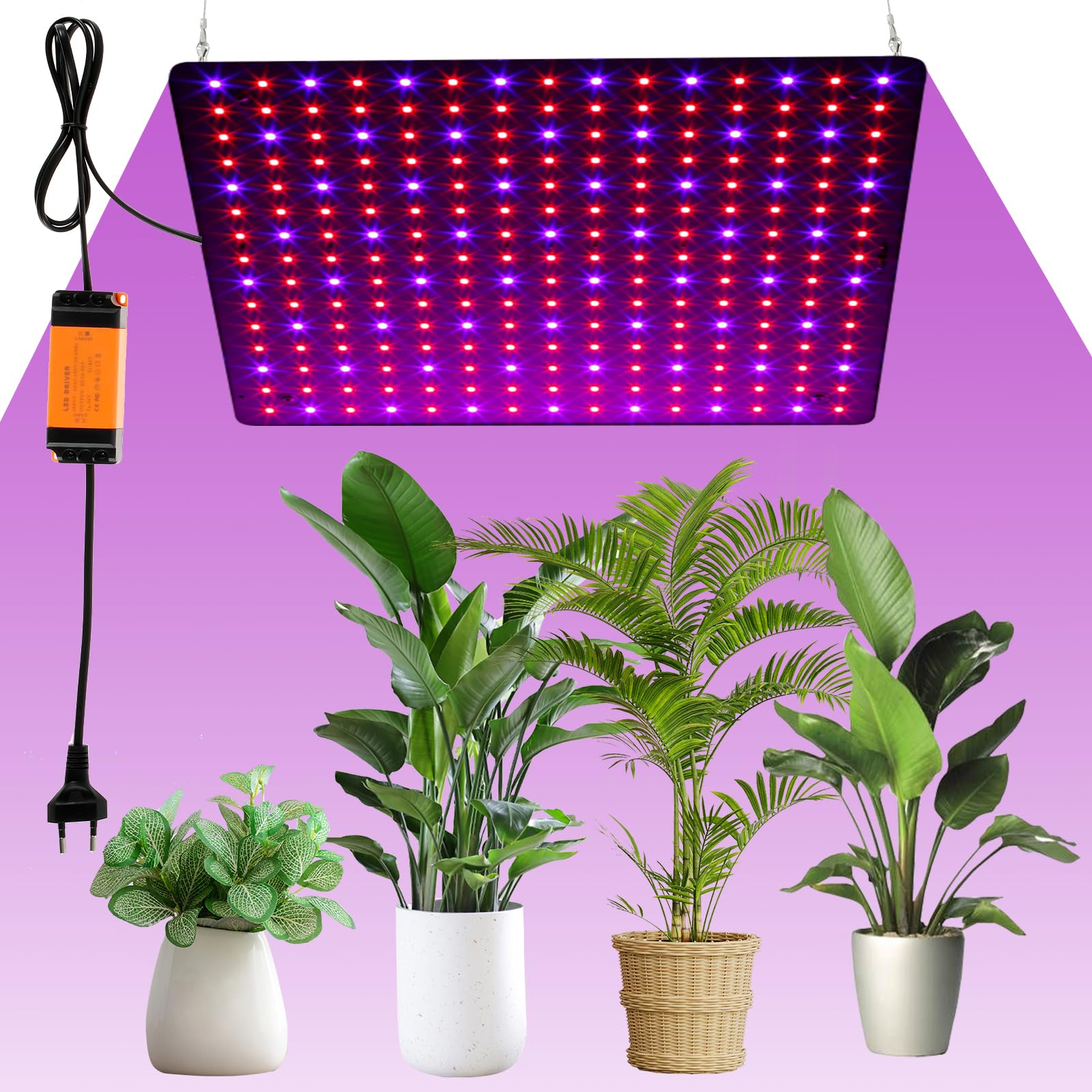 Grow Light - Lampada a LED per piante, 45 W, a spettro completo, con ganci per piante da interno, fiori vegetali (rosso+blu)