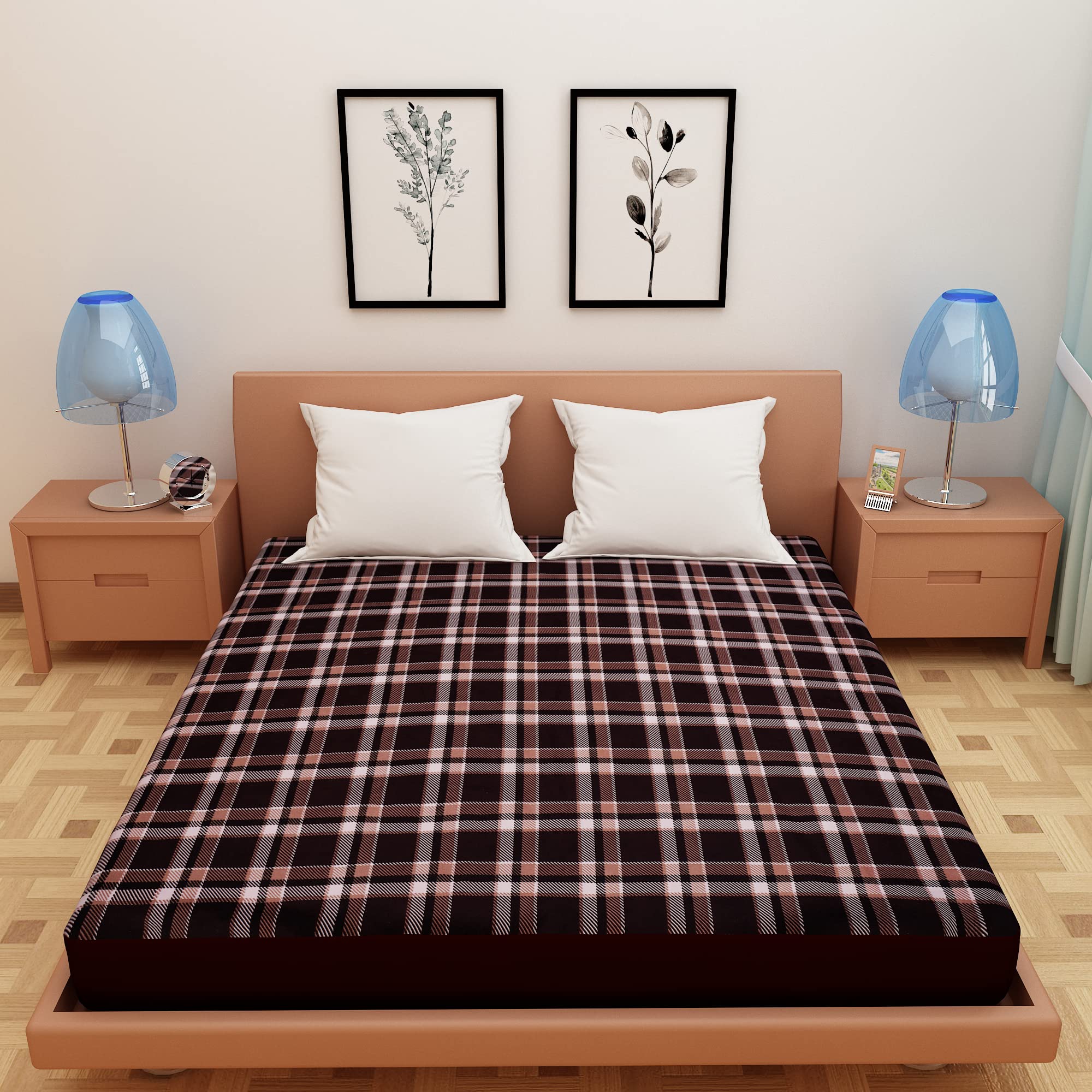 Dream Care Waterproof Fitted Terry Cloth Printed Mattress Protector for King Size Bed with Elastic Strap - 78"X48", Brown
