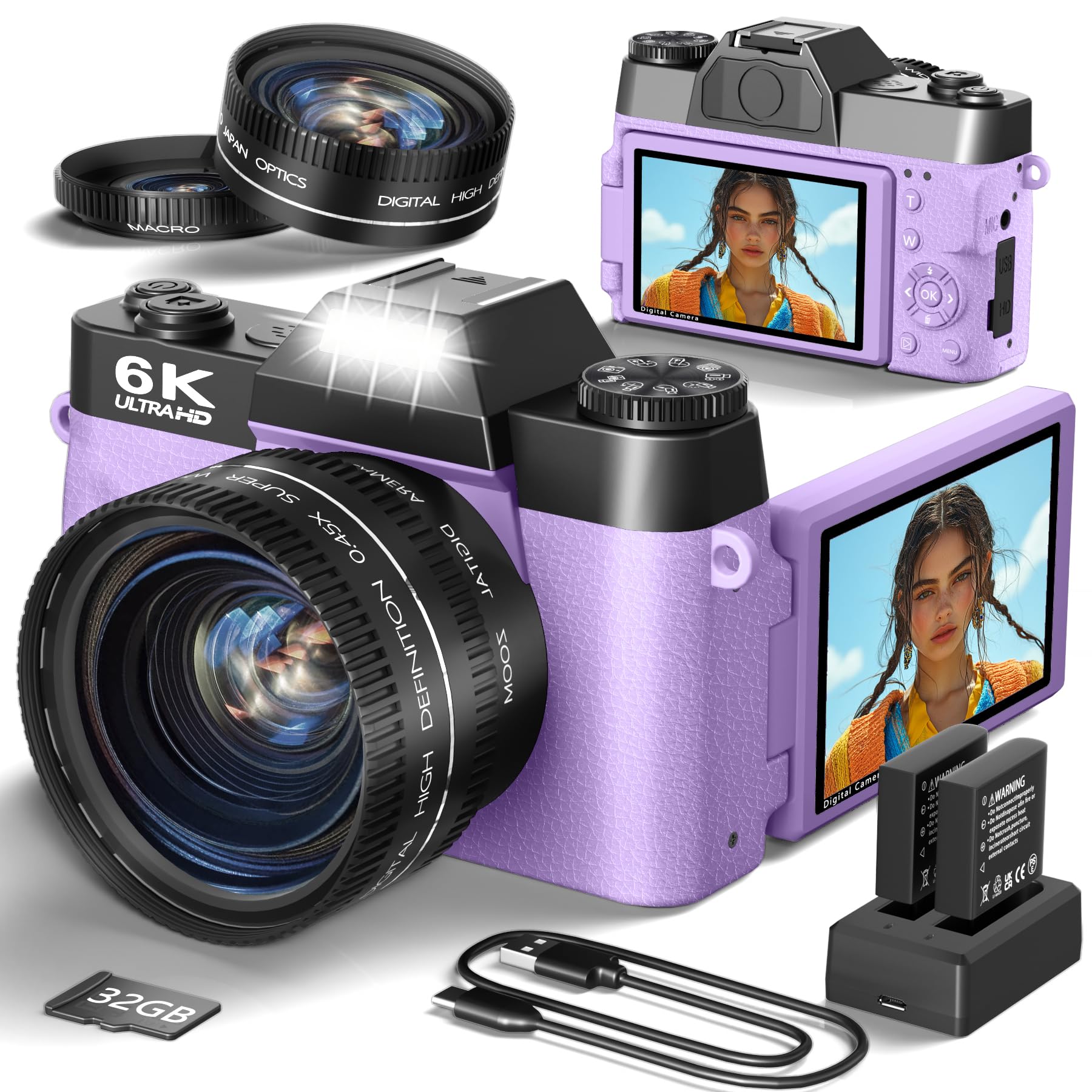 6K Digital Camera for Photography, 64MP Vlogging Camera for YouTube | Point and Shoot Camera 3" 180° Flip Screen, 16X Zoom Autofocus Compact Travel Beauty Cameras for Teens, with 32GB TF Card-picture-29