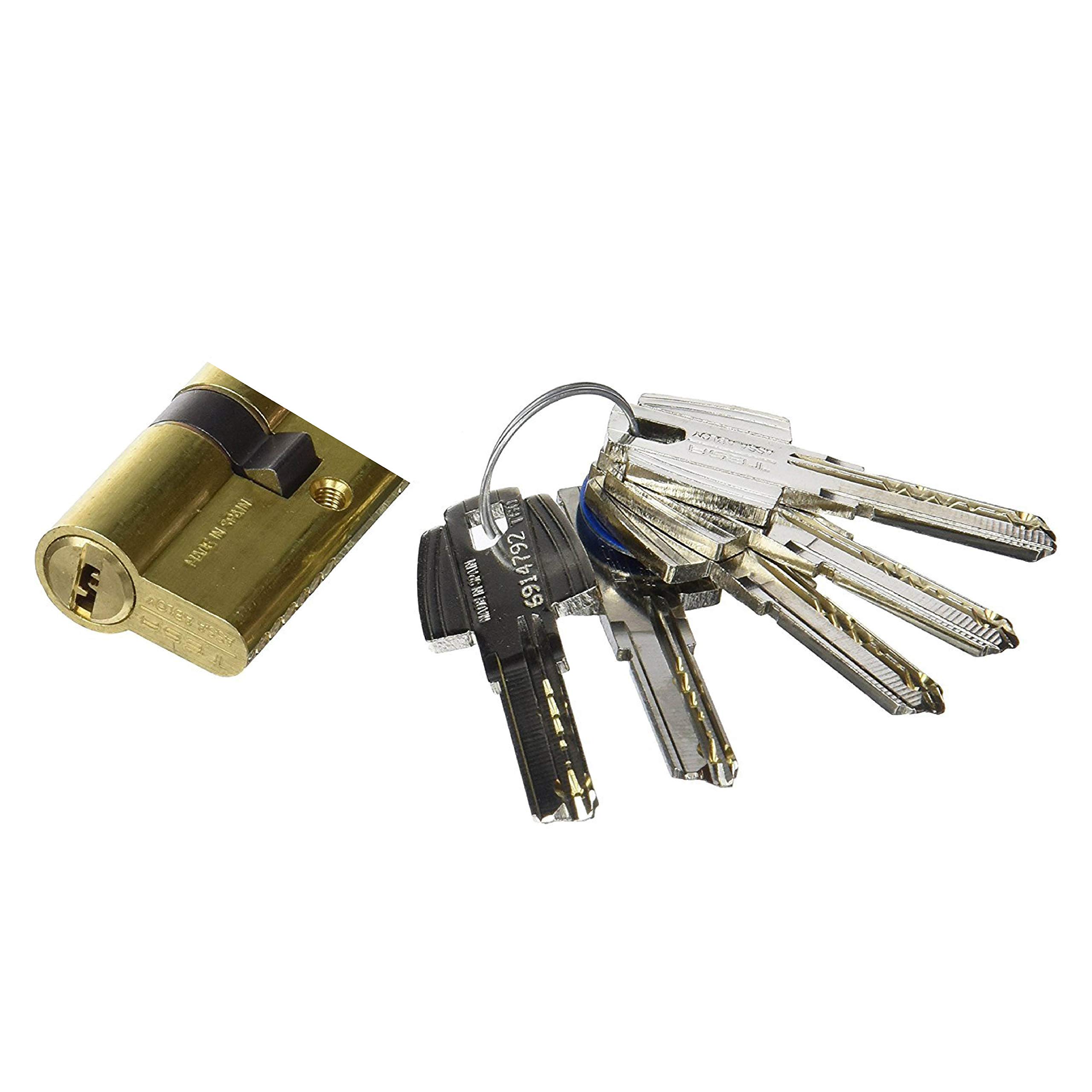 Tesa Assa AbloyM6503010L Security Cylinder, T60, Short Lid, Wrench, Brass, 30 x 10 mm