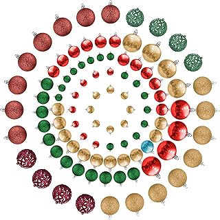 REBELLA 100-Pack Christmas Ball Ornaments, Shatterproof Christmas Ornaments Set, Xmas Seasonal Decorative Pendants for Christmas Tree Party Holiday Indoor Outdoor Decor (Gold, Red and Green)