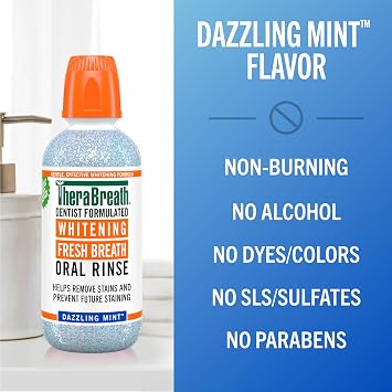 TheraBreath Whitening Mouthwash, Dazzling Mint, 1 Liter | Dentist Formulated, Alcohol Free, Teeth Whitening