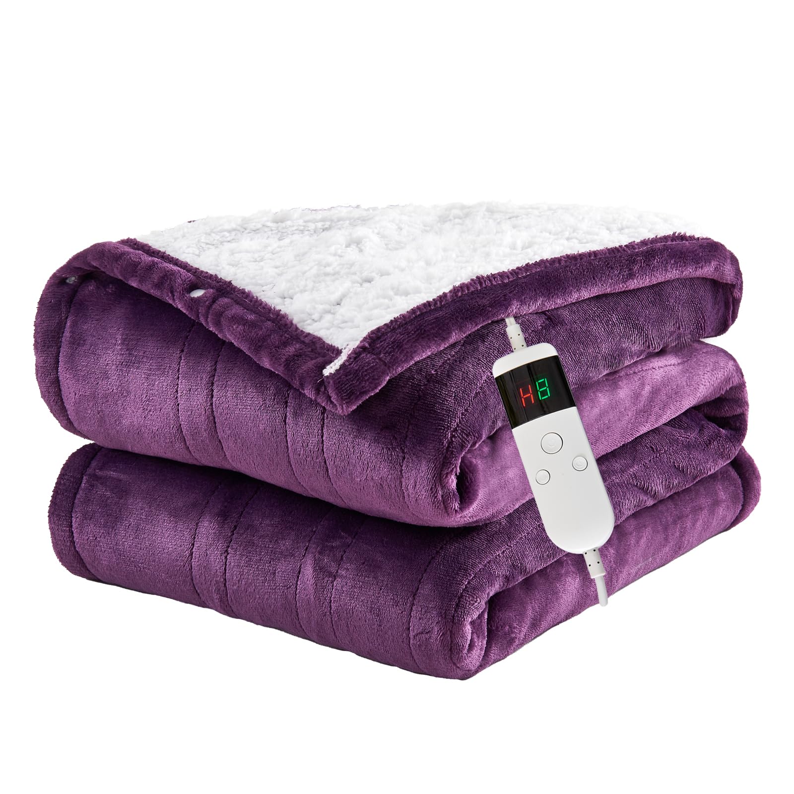 PENGZHU TECHNOLOGY Heated Blanket 130×160cm Electric Blanket, 10 Heating Settings, 1-8h Timer overheat Protection, Machine Washable, Flannel & Sherpa Full Body Warming, Electric Throw Blanket for Sofa