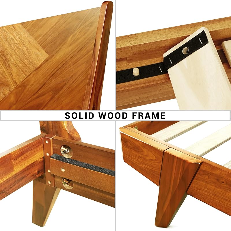 Gazelle King Size, Acacia Wood Bed-frames with Tilted Headboard, Caramel image 5