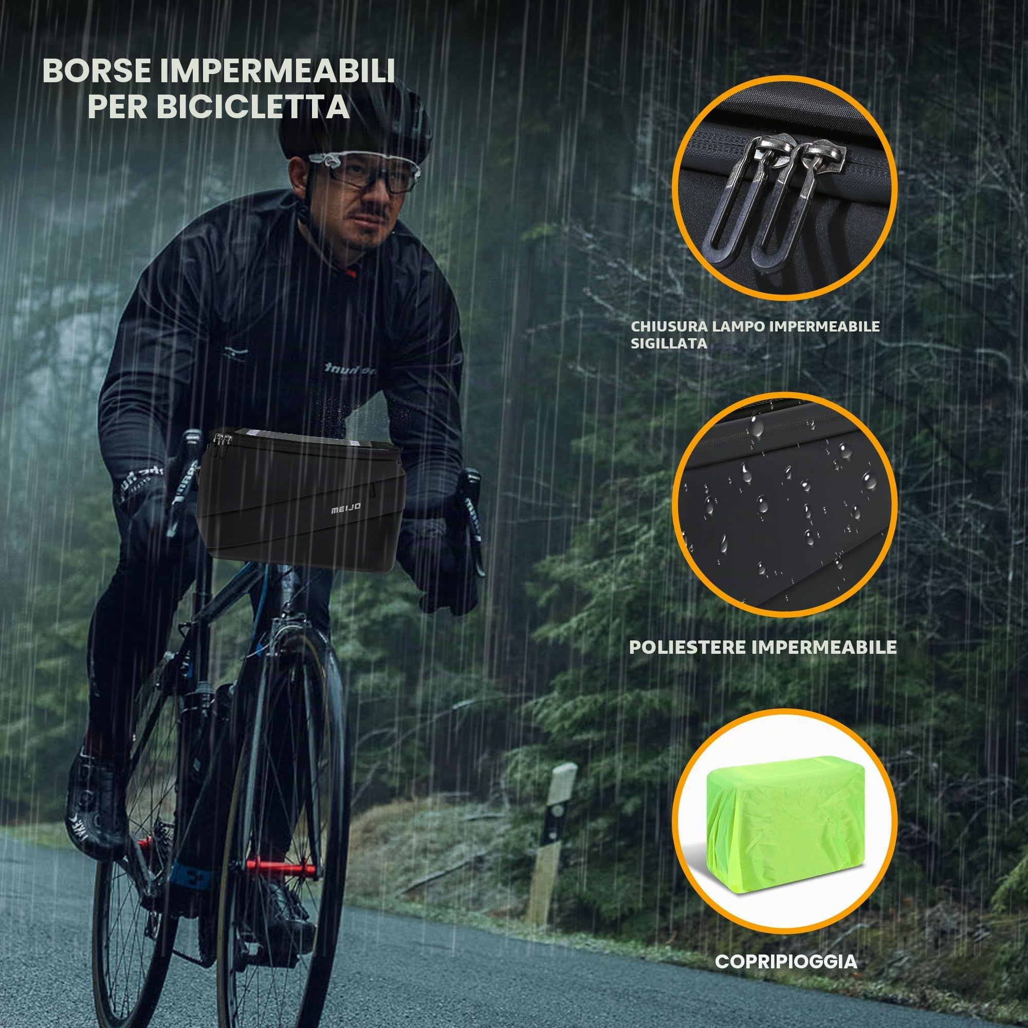 Borsa Bici Manubrio con Adattatore Manubrio,6.5L Borsa Manubrio Bici e Bici Elettriche Impermeabile Grande Capacità Estino Bici Anteriore Bici e-bike,Nero