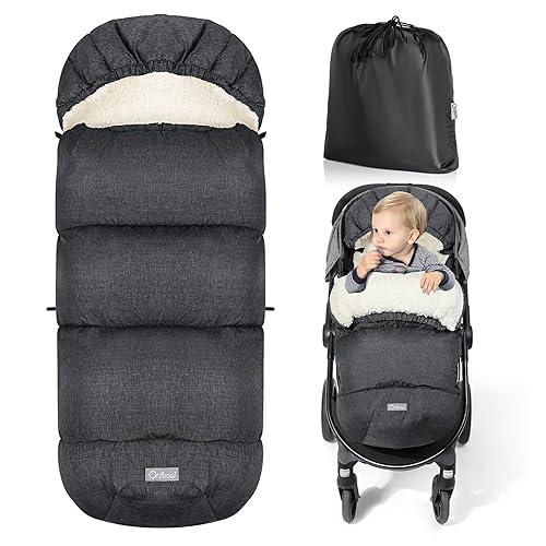 Miniatura 14 de Orzbow Saco Abrigado Universal, Saco de Dormir para Cochecito Clima Frío, Cubrepiés Impermeable para Niños Pequeños (Negro) Negro -,Negro - Forro de