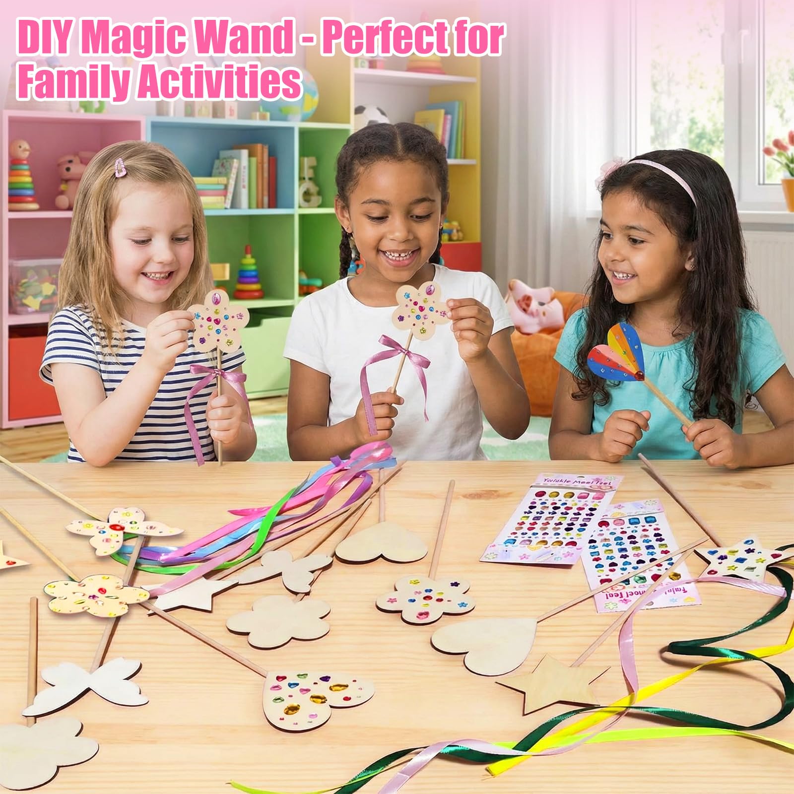 14 Sets Fairy Wand Craft Kit, Wooden Princess Fairy Wands Kit, DIY Magical Wand - Image 4