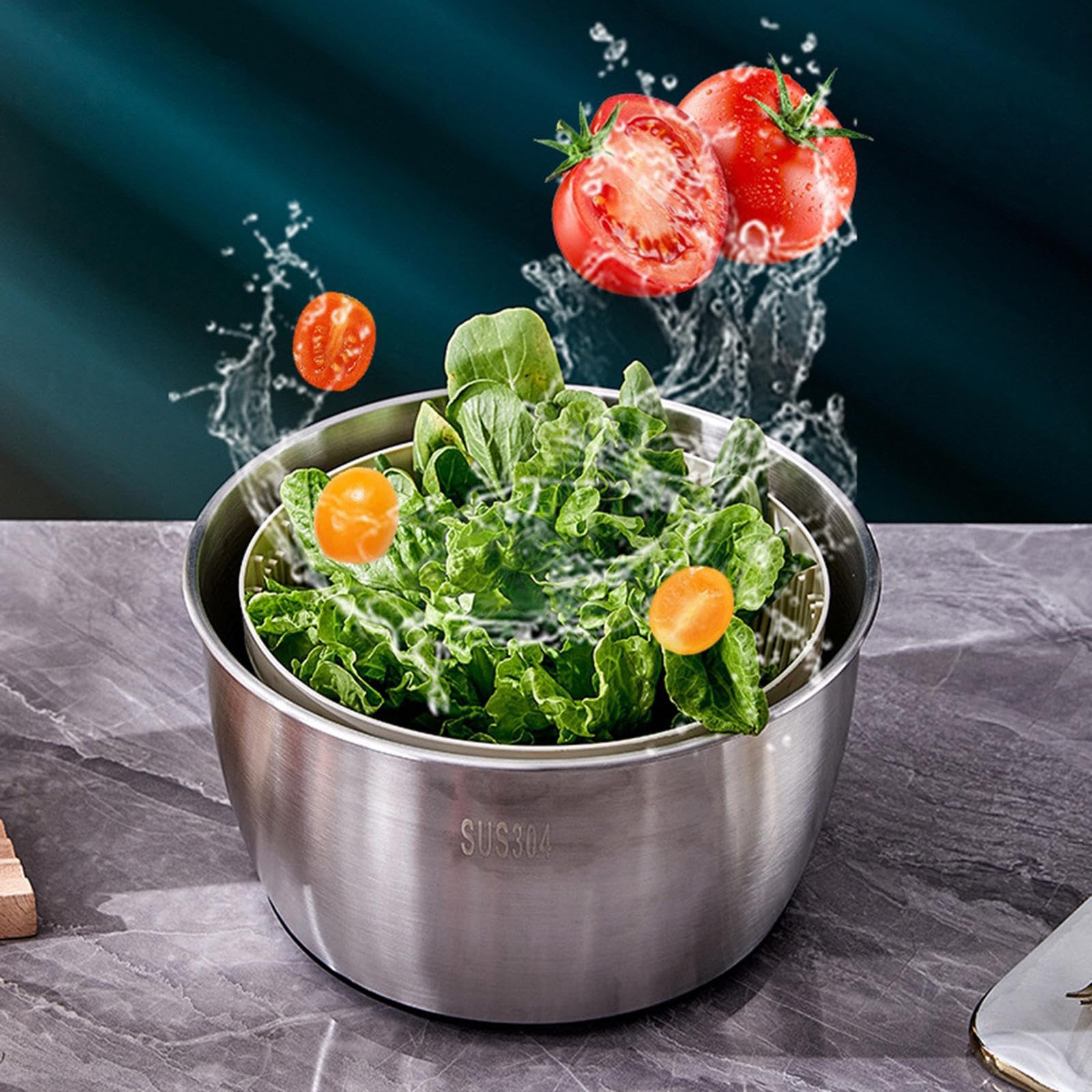 Centrifuga per Insalata in Acciaio Inossidabile Da 5 Litri, Lavatrice E Asciugatrice per Lattuga, Facile Da Svuotare E Capiente E Compatto