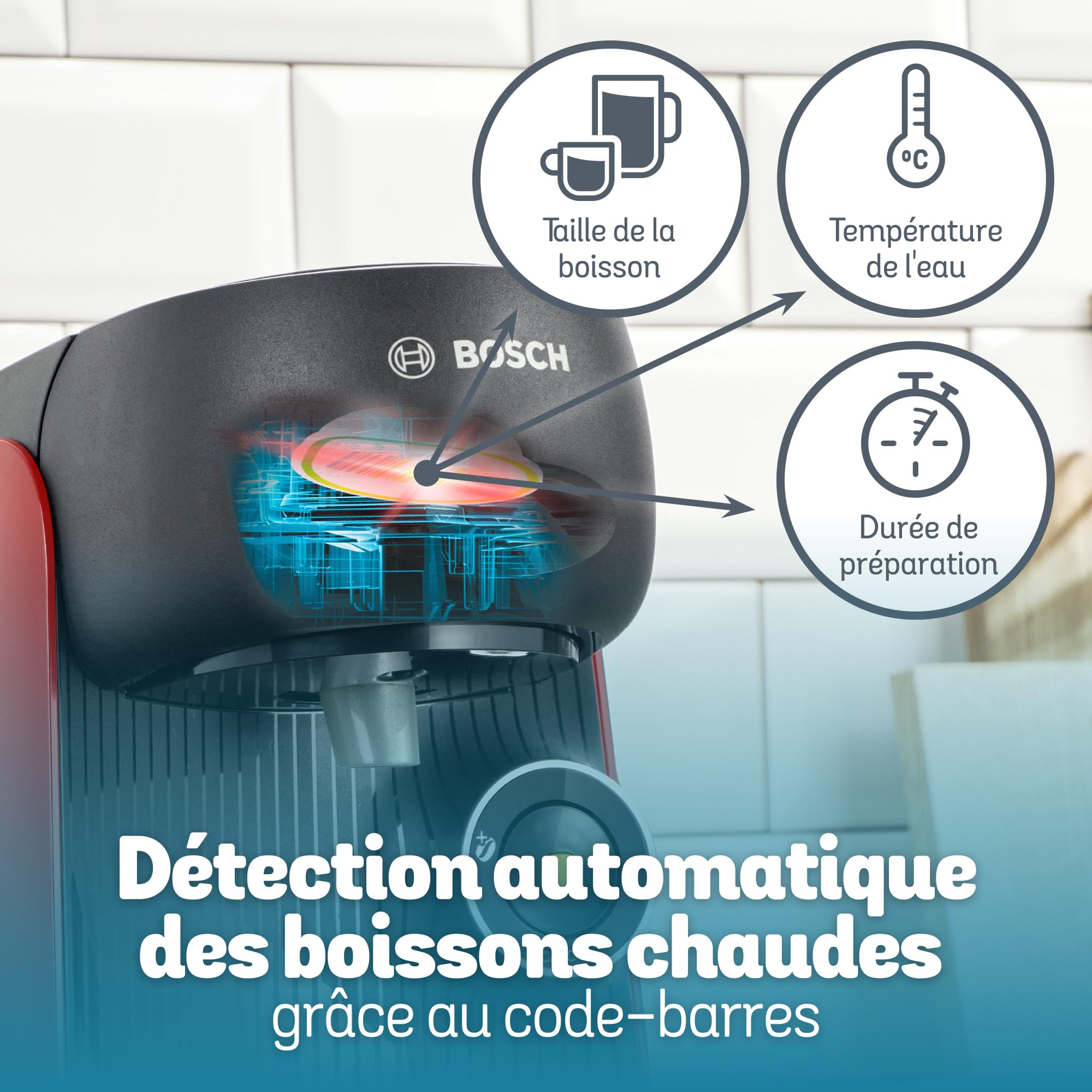 Bosch Tassimo Finesse TAS163E Machine à café multi-boissons, 70 boissons chaudes, IntensityBoost, cafétière à dosettes, rouge