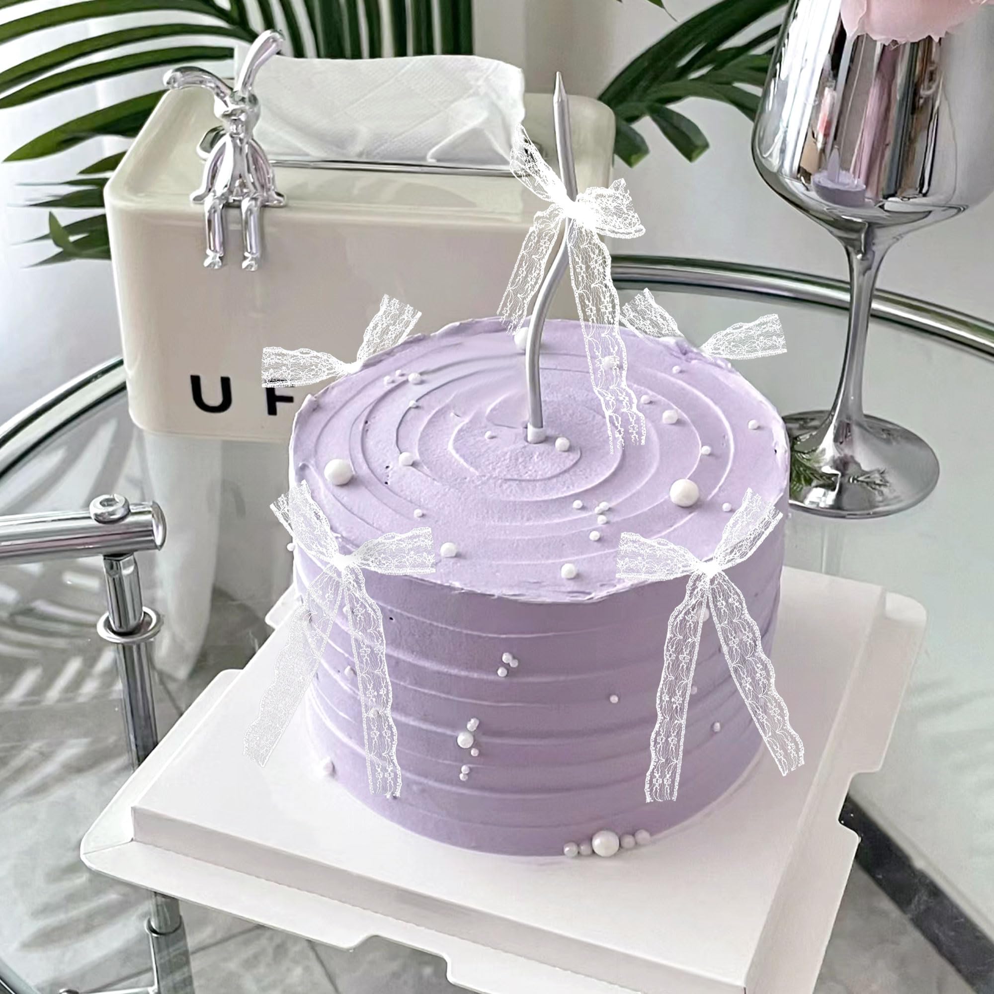 Keaziu 20 Pack Bow Cupcake Toppers Bowknot Pink Purple Blue Yellow Green Mulitycolor Cupcake Picks Bridal Baby Shower Cake Dessert Picks Decoration Baby Girl Birthday Wedding Party Supplies white lace