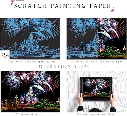 Miniatura 3 de Postales artísticas de pintura de arco iris, arte para rascar y bosquejar para niños y adultos, pintura para raspar, regalo creativo, grabado de