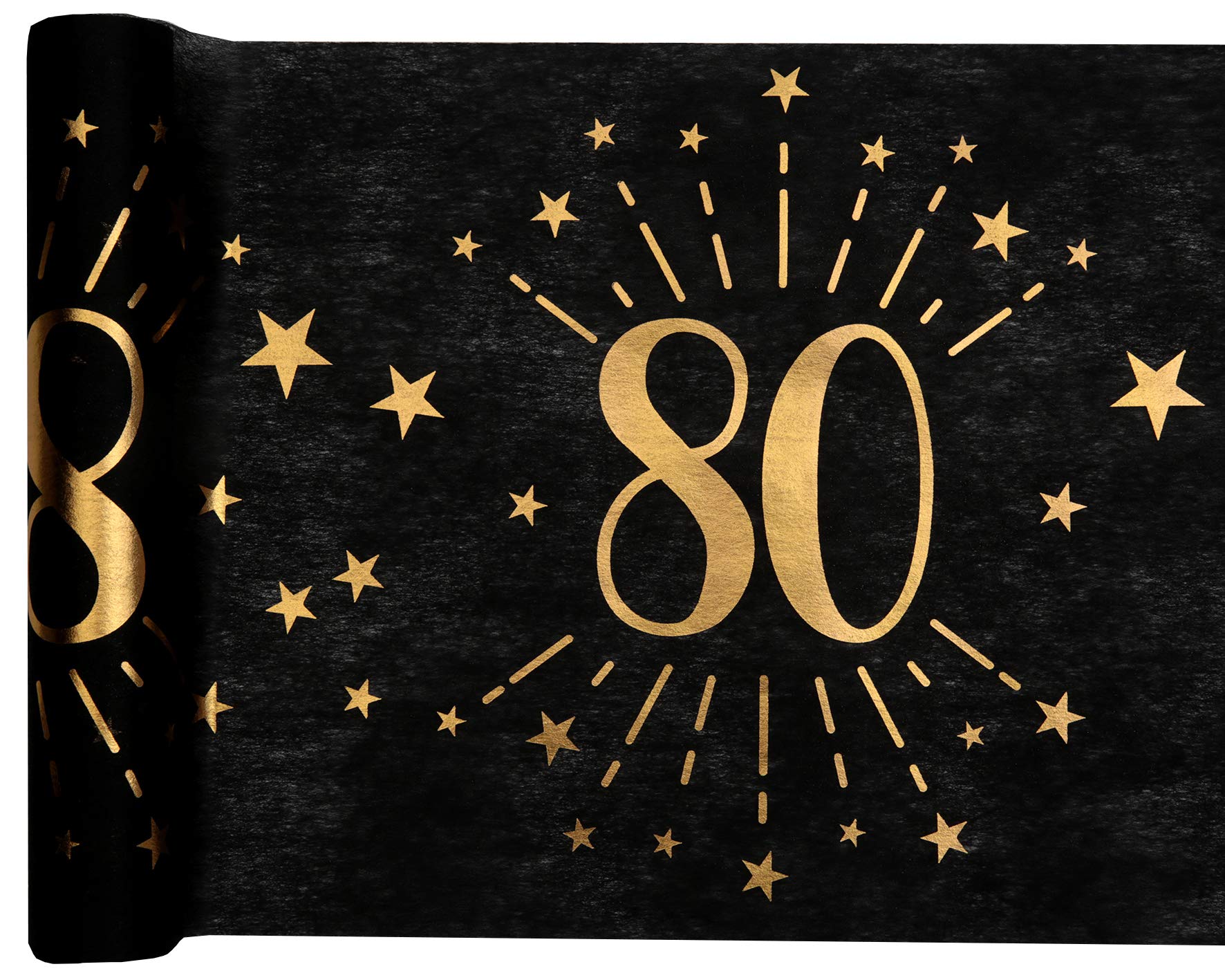 Luxury Black/gold metallic 80th Birthday print table runner 30cm x 5 Metres