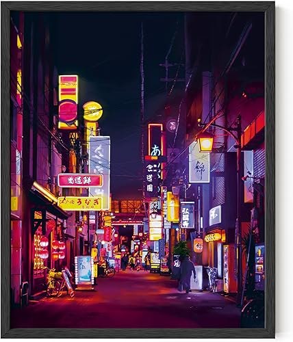 Miniatura 60 de HAUS AND HUES Arte de pared japonés de neón – Póster de ciudad de anime, decoración de pared urbana Cyberpunk, arte japonés de paisaje urbano para