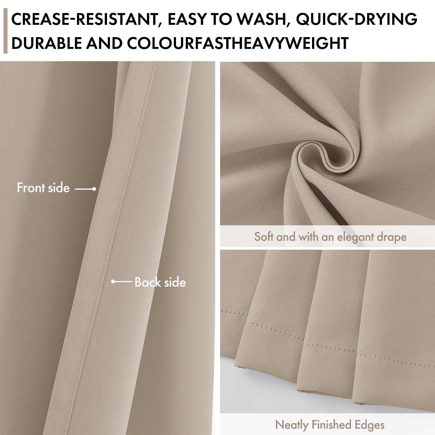 Woaboy Rideau Occultant Beige Lot de 2 à Oeillets Thermique 140x245 cm | Rideau Isolant Thermique Occultant Anti-Bruit Pour Salon et Chambre, Décoration Intérieure Moderne