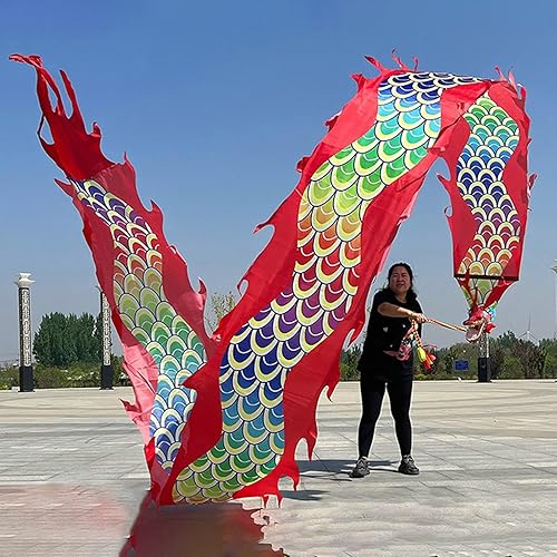 Dragon Poi - Cinta de dragón de seda para gimnasia, colorida cometa de poidragón con cabeza, cinta de bandera de baile para adultos mayores (color