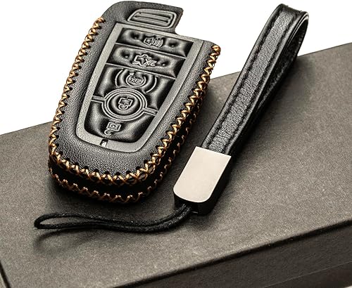 Miniatura 5 de Vitodeco Funda de cuero genuino para llavero inteligente compatible con Ford Mustang 2018-2025, Ford Mustang Mach-E 2021-2025 (5 botones, negrorojo)