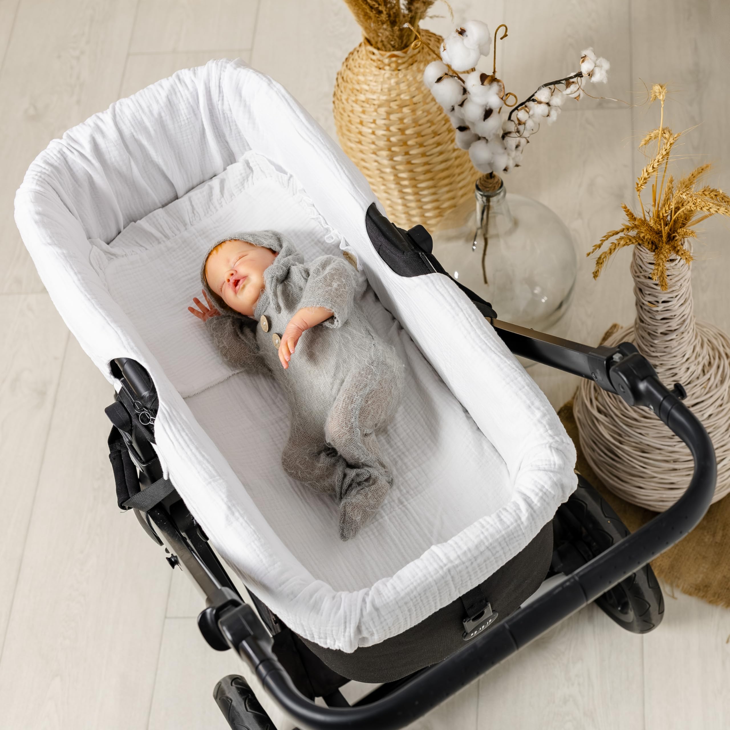 Thermikoa Rivestimento Navicella Universale in Mussola di Cotone – Copertura Copri Neonato Carrozzina, Fodera Interno, Lenzuola Carrozzina Neonato (Bianco)