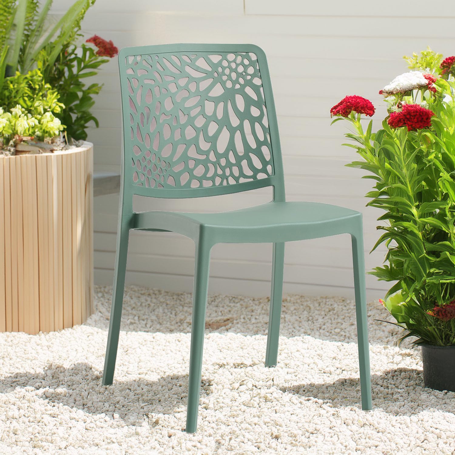 SIEDITI FUORI E DENTRO Chaises de Jardin en polypropylène avec Fibre de Verre, chaises empilables pour extérieur ou intérieur, Design Moderne et Naturel - Sole (6 chaises, Vert Sauge)