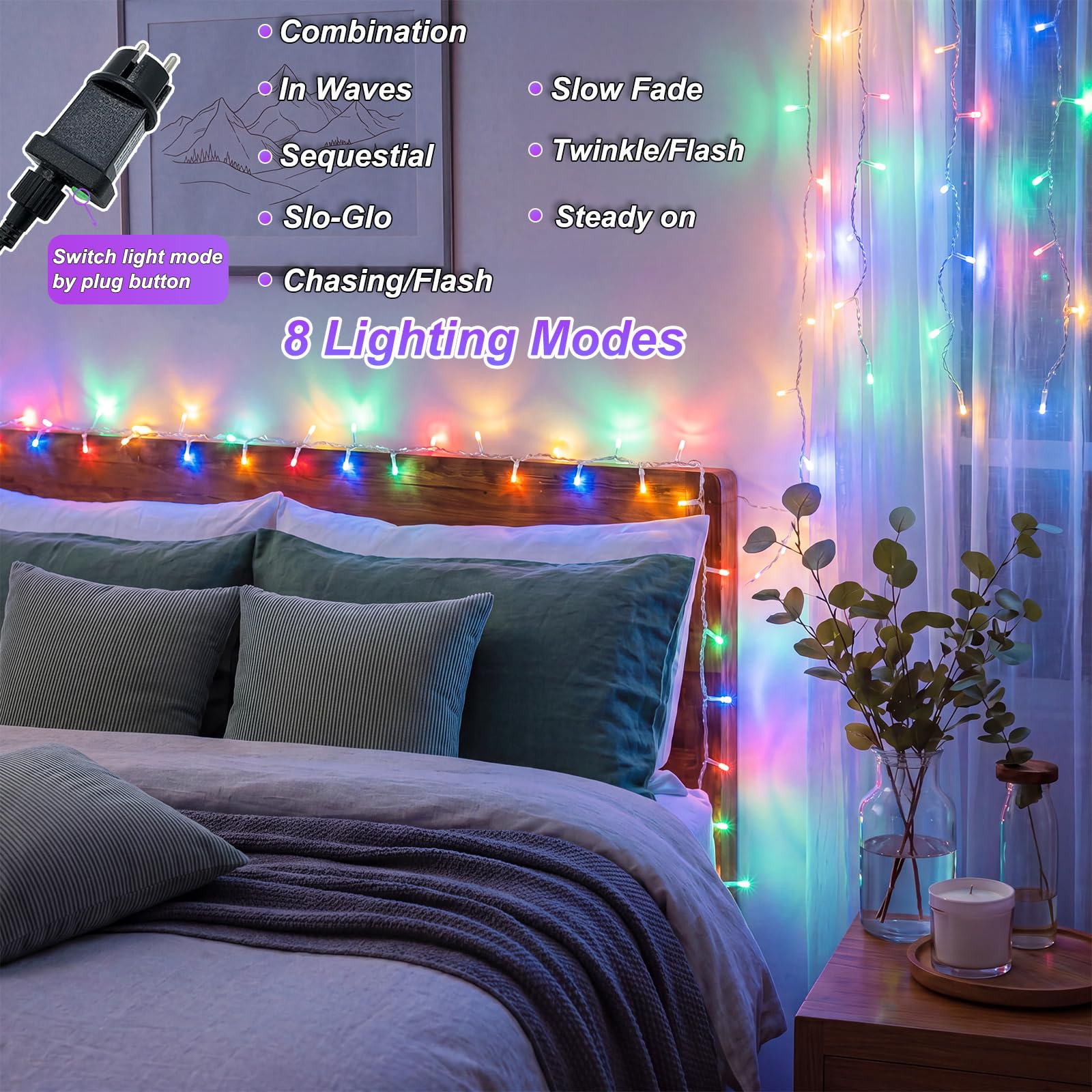 Catena luminosa per interni ed esterni 100m 800 LED, 31 V con timer, 8 modalità, funzione di memoria, impermeabile IP44, lucine per decorazioni natalizie, Giardino, Stanza, bianco freddo