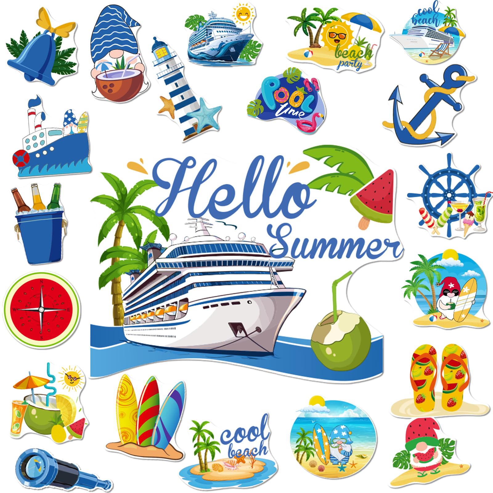 Cruise Door Magnets Decorations Hello Summer Cruise Door Magnetic Cruise Ship Funny Anchor Cabin Gnome Beach Cruise Magnets Stickers for Holiday Refrigerator Fridge Car Birthday Carnival Party Decor
