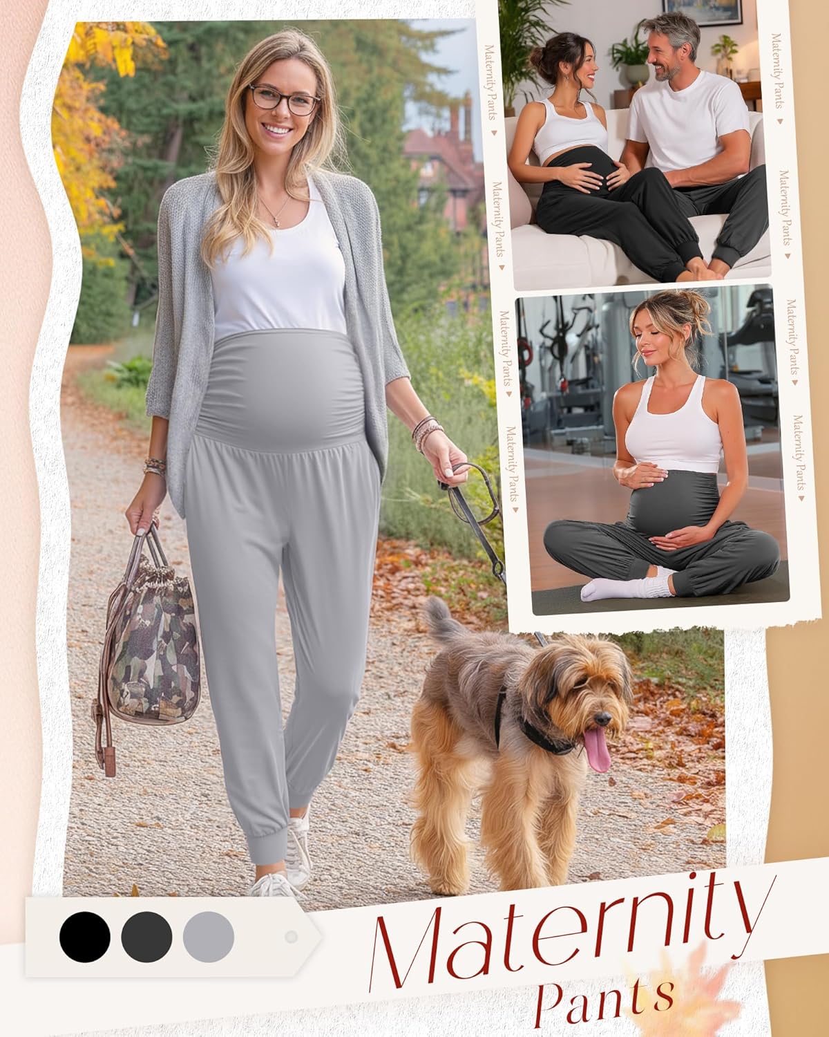 Neer 3 Pack Women's Maternity Joggers Over Belly Sweatpants Stretchy Pregnancy Lounge Pants with Pockets Winter - Image 2