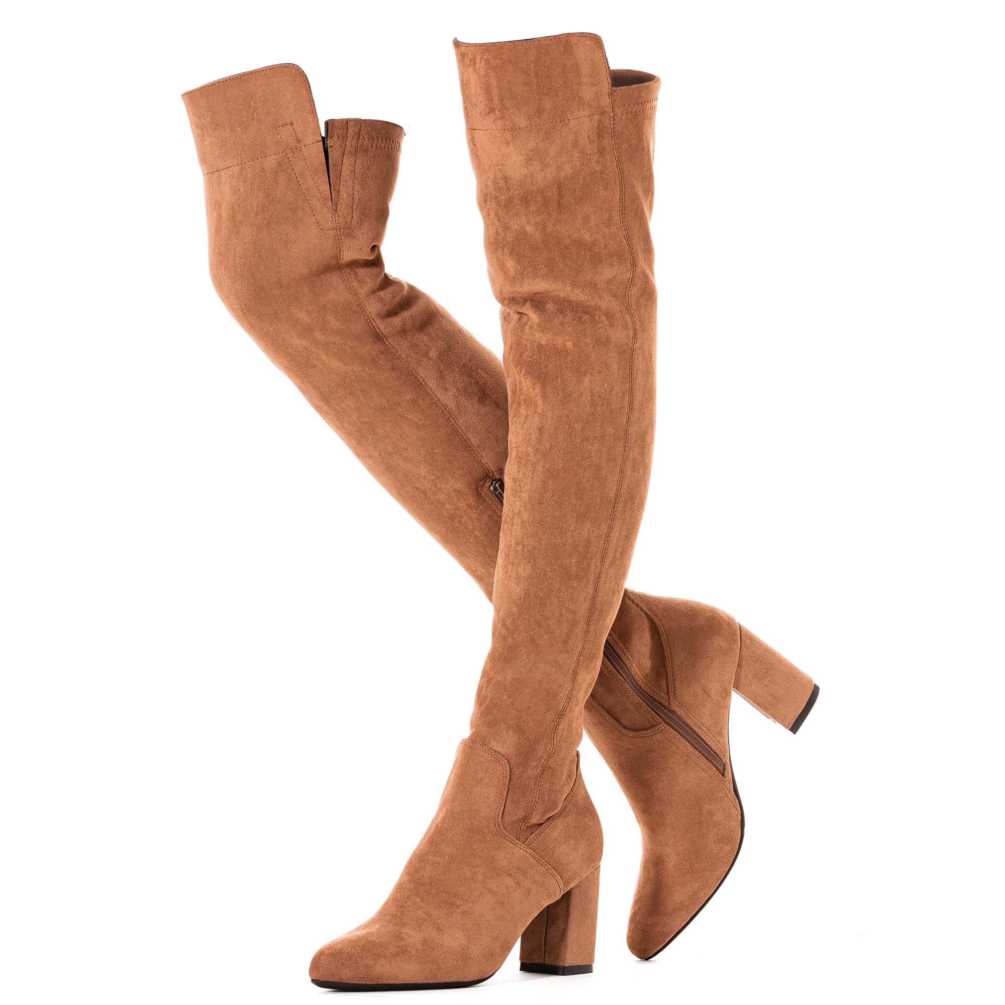 N.N.G Women Over the Knee Boots Thigh High Suede Black Block Low 2 Inch Heel Chunky Above Knee Winter Pointed toe