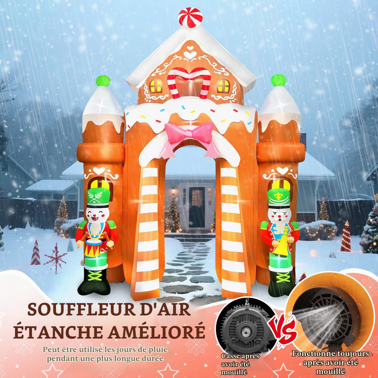 Kalolary Décoration Gonflable de Noël, D'épice Géante avec Lumières LED Intégrées pour Fête, Intérieur, Extérieur, Pelouse, Jardin (Soldats Gingerbread Archway)