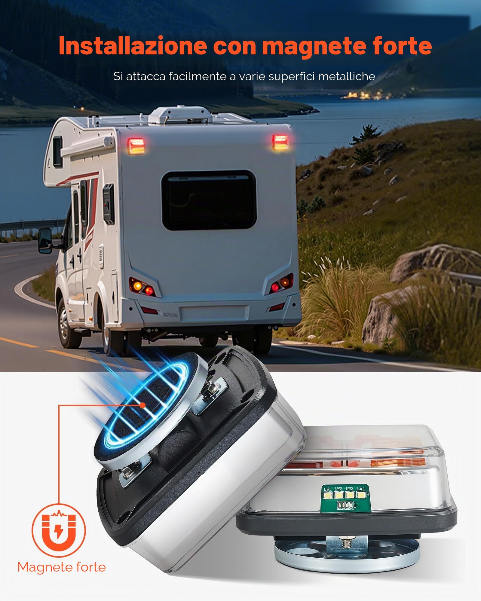 VEVOR Luci per Rimorchio, Kit di 2 Luci Posteriori Magnetiche Senza Fili a LED Quadrate da 12 V con Stop, Freno, Luce di Retromarcia, Targa, Kit di Illuminazione Impermeabile per Barca, Camion