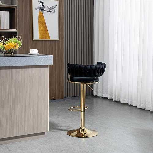 Miniatura 2 de SZLIZCCC Taburetes de bar de lujo, modernas sillas de bar redondas ajustables, sillas de comedor altas de cocina con reposabrazos, altura ajustable