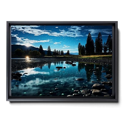 Cool Wall Art Landscape Mountains Nature print Prints Minimalist Modern Home Artwork Decoration Night Sky With Stars, Framed Canvas Print