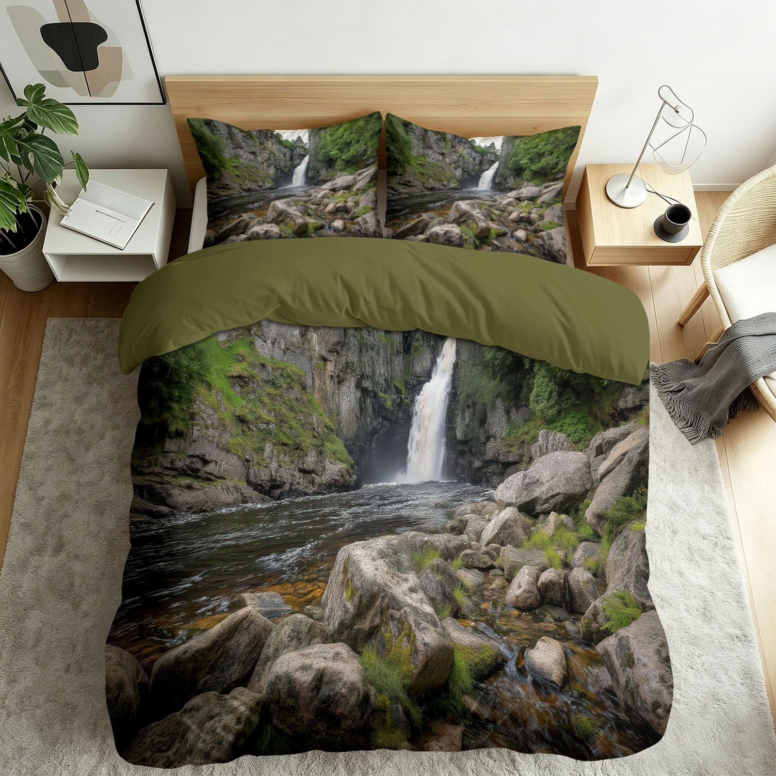 Parure de lit paysage vert pour une ambiance chambre nature et zen