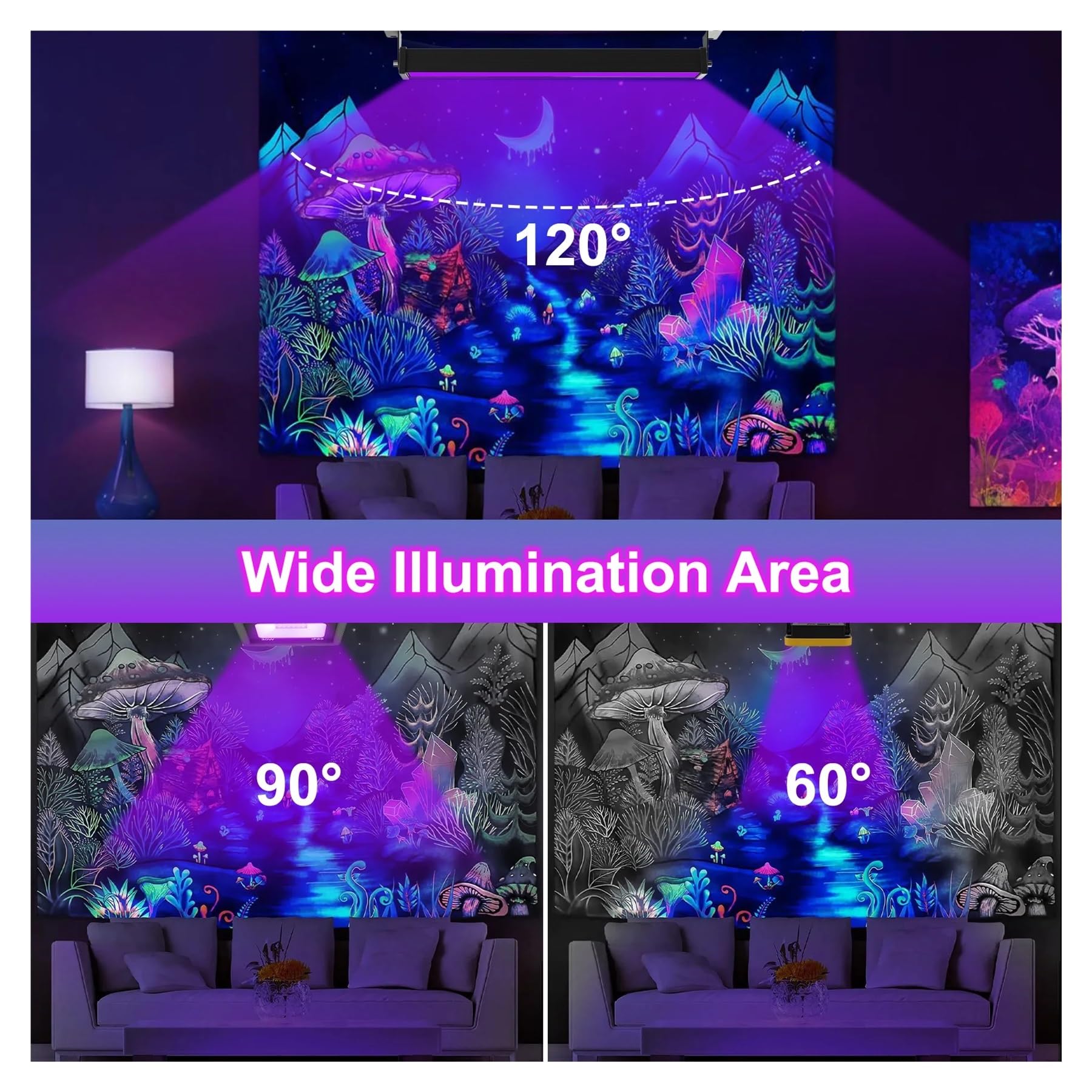 1/2 Projecteur LED UV 60 LED 400-405 nm, Lampe de scène ultraviolette, étanche, for discothèque et fêtes.(2pcs)