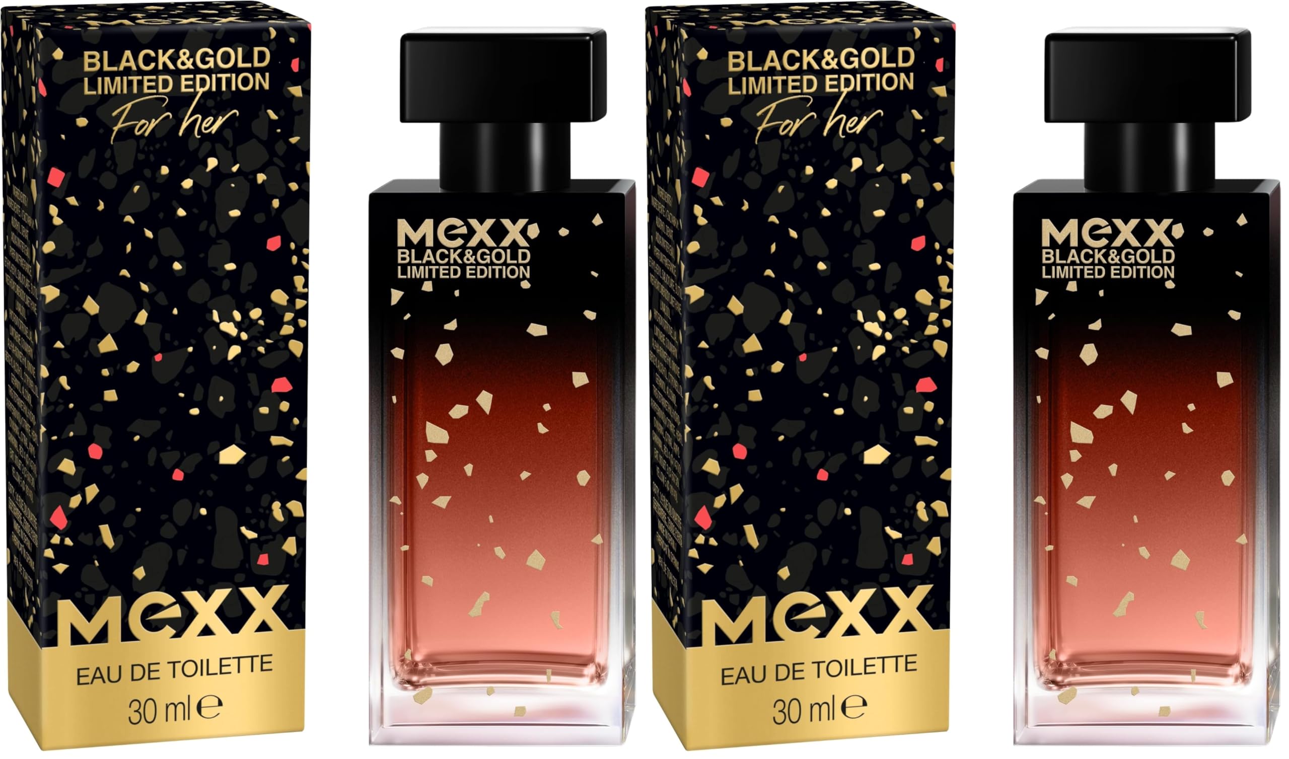 Mexx Black & Gold Limited Edition Woman Eau de Toilette, sinnlich-blumiger Damenduft, 30ml (Packung mit 2)