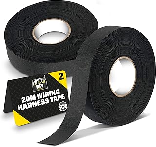 2pk Wiring Loom Tape for Car, Motorcycle & Electricals | 20m | Adhesive & Heat Resistant Black Cloth Tape | Tape Wiring Cloth Tape Black | Fabric Tape Adhesive | Car Loom Tape Wiring Harness Loom Tape