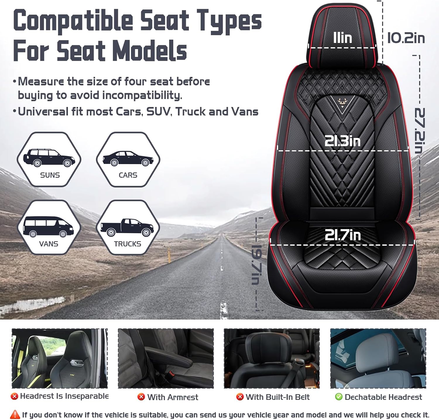 Car Seat Covers for Jeep Compass 2007-2026, Waterproof Nappa Leather Front Seat Cover with Headrests, Anti-Slip and Comfortable Automotive Seat Protector&Accessories(Black Red)