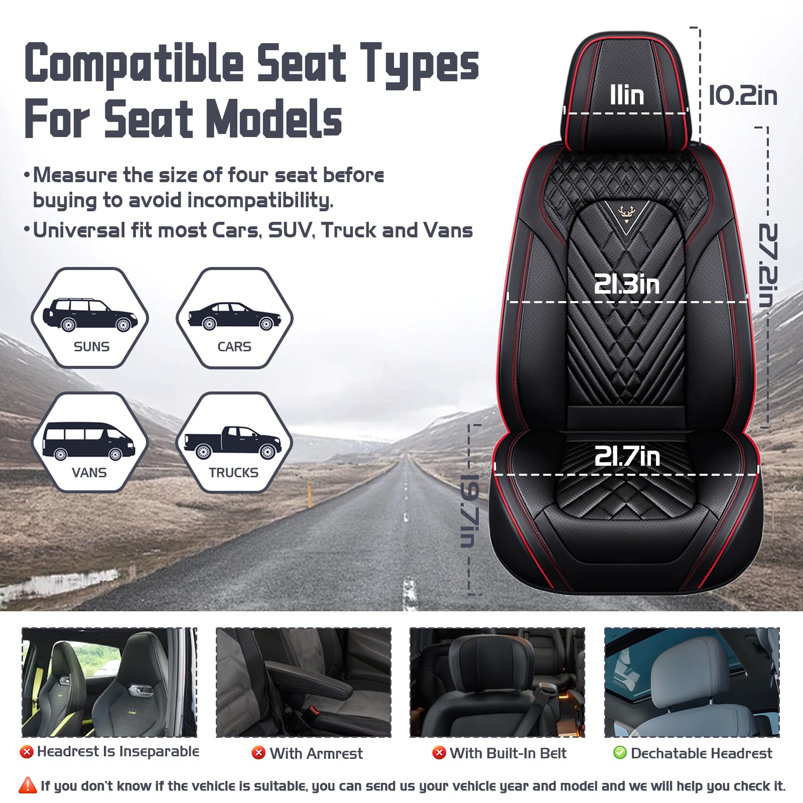 Car Seat Covers for Chevy Camaro 2000-2024 Waterproof Nappa Leather Full Set Seat Cover with Headrests Anti-Slip and — view 7