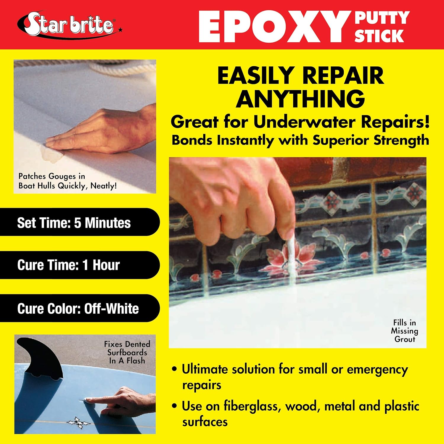STAR BRITE 4 Oz Epoxy Putty Stick - Easy, Fast, Permanent Repairs Even Underwater - Repair Boat Hulls, Decks, Pools, Spas, Hot Tubs, Leaking Gaskets, Tanks, Gutters & More