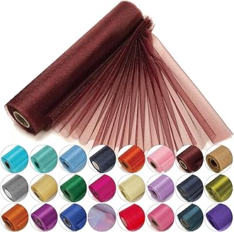 Trimming Shop Organza Roll Snow Sheer Glitter Fabric 25m x 29cm for Wedding Venue, Chair Bow Sash, Table Runner, Christmas Event, Party Decoration, DIY Craft Projects, Burgundy