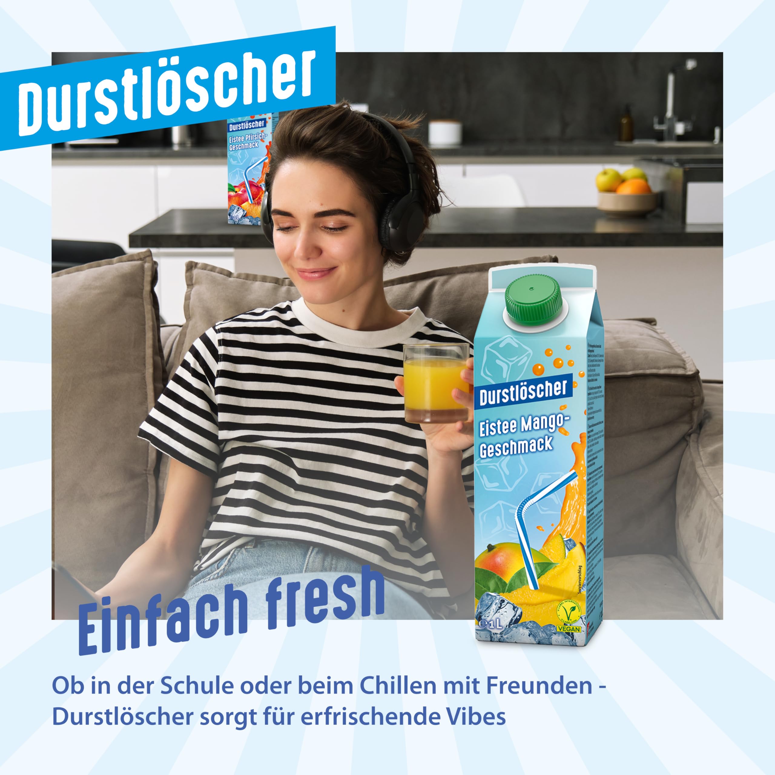 Durstlöscher Eistee Mango, Familienpackung: Erfrischungsgetränk mit Tee-Extrakt & Mango-Geschmack, Pfandfrei, Vegan, Ohne Kohlensäure, Großpackung Wiederverschließbar, Ideal für Zuhause, 16 x 1 l