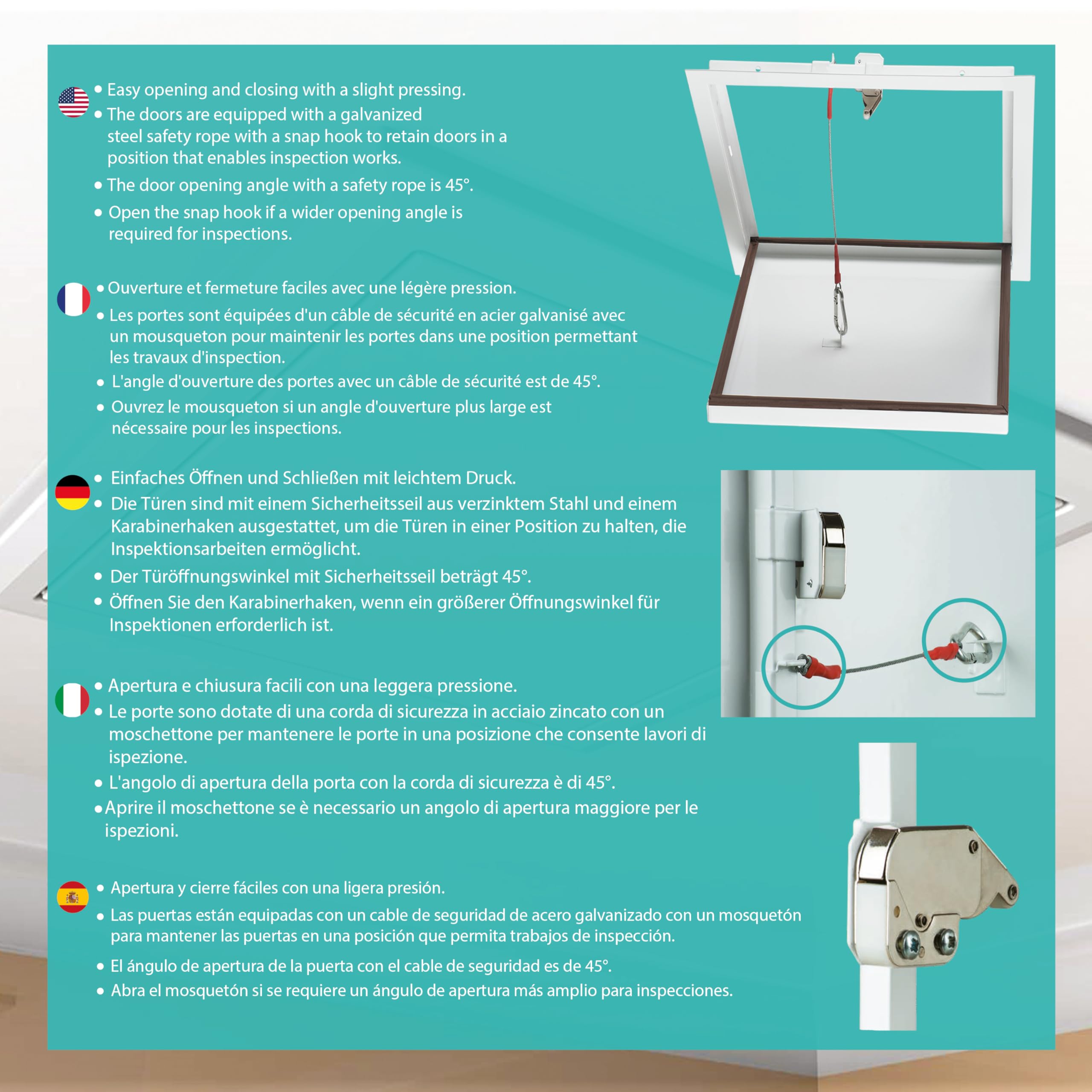 AIROPE, Access Panel 8"x8" Inch Steel Inspection Door, Specifically Designed for Ceiling Mount Integrated Safety Cable - Image 3
