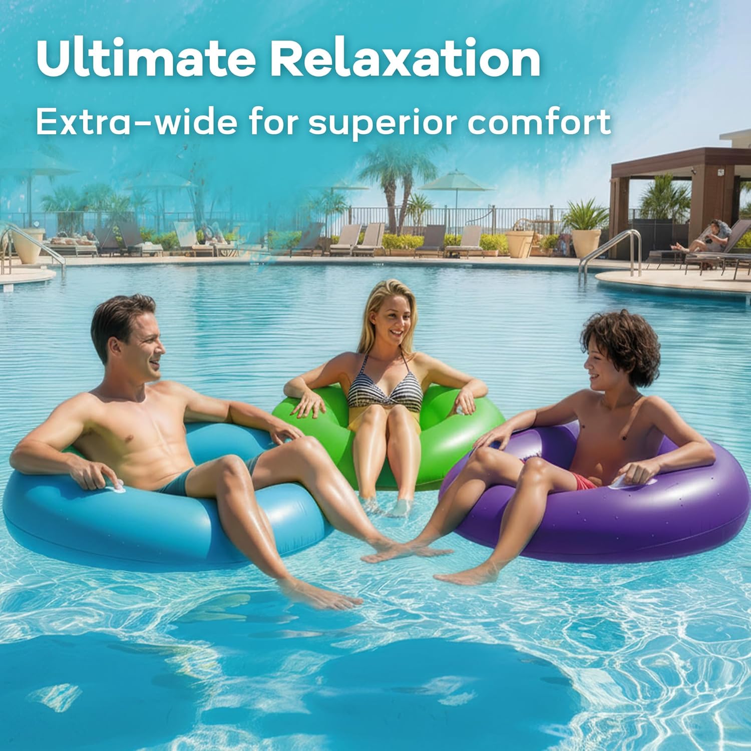 Funscape Large Inflatable Pool Float Rings for Adults Kid, 3 Pack 44" Swim Floaties Tube W/Handles, Summer Tanning Water Floating Lounge, Outdoor Beach Lake River Swimming Toy Pool Party Family Set 2