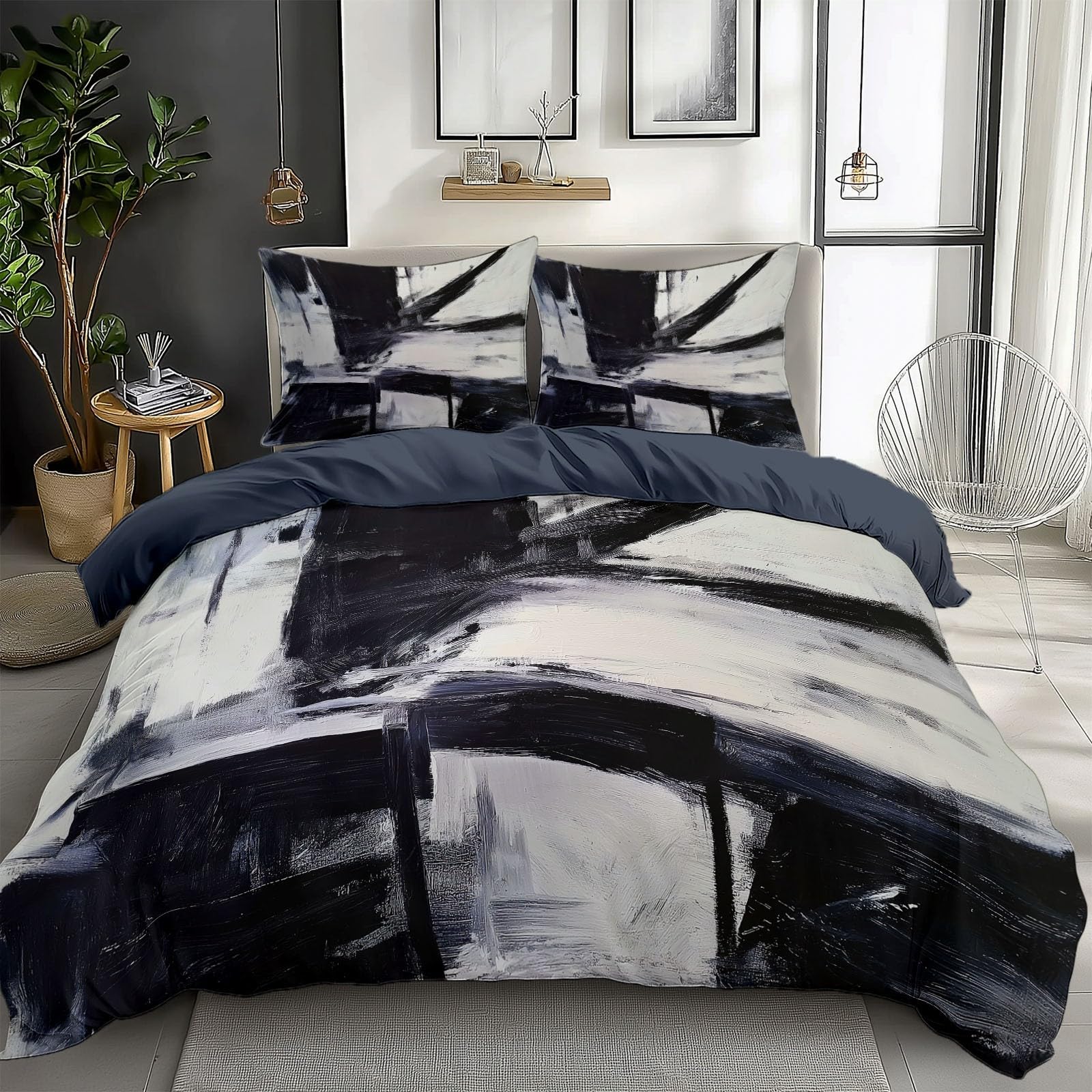 Parure de lit abstrait noir et blanc 140x200 pour relooker une chambre d'ado garçon ou fille