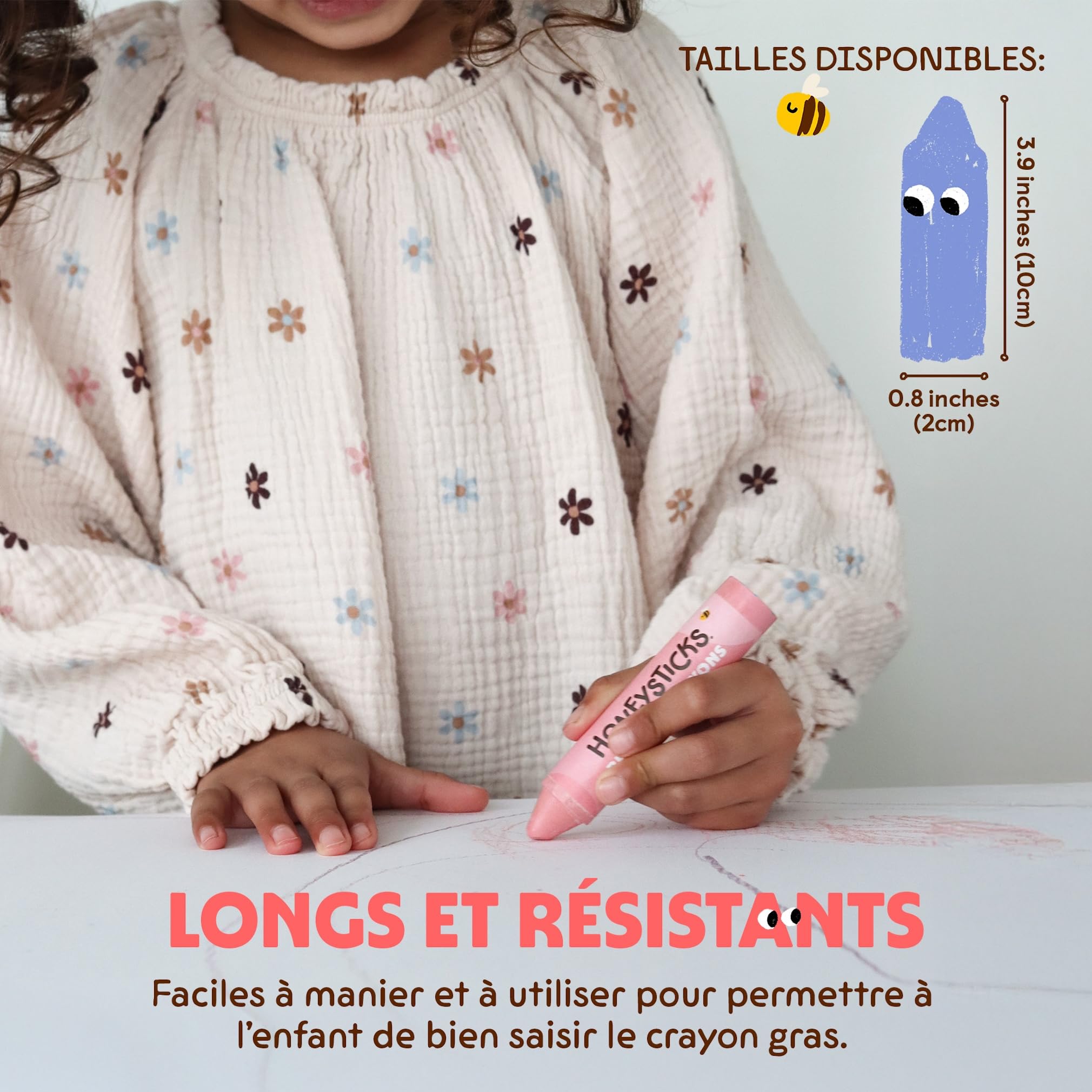 Honeysticks crayons super jumbo (12 unités) - 100% cire d'abeille, couleurs alimentaires, non toxiques, incassables, extra grands, faciles à tenir, écologiques, 1-3 ans