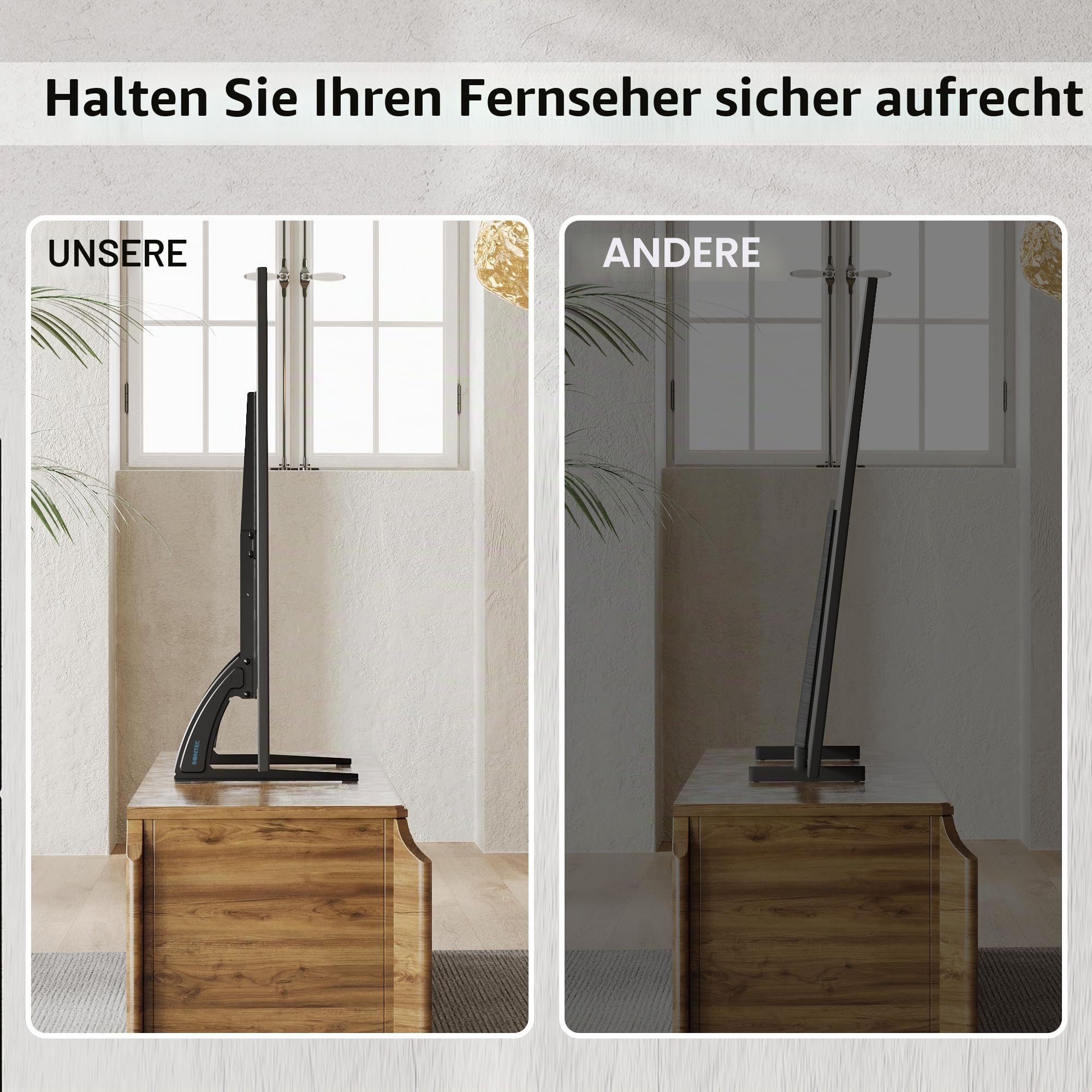 BONTEC TV Standfuß für 22–65 Zoll Fernseher, Höhenverstellbarer Universal Standfuß bis 50 kg, Kompatibel mit VESA 50×50 bis 800×400 mm, Stabile Stahlkonstruktion, Platzsparendes Design