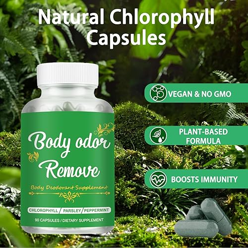Miniatura 5 de Suplemento desodorizante corporal, clorofila natural, 90 cápsulas para mujeres y hombres, suplemento desodorante completo, pastillas desodorantes