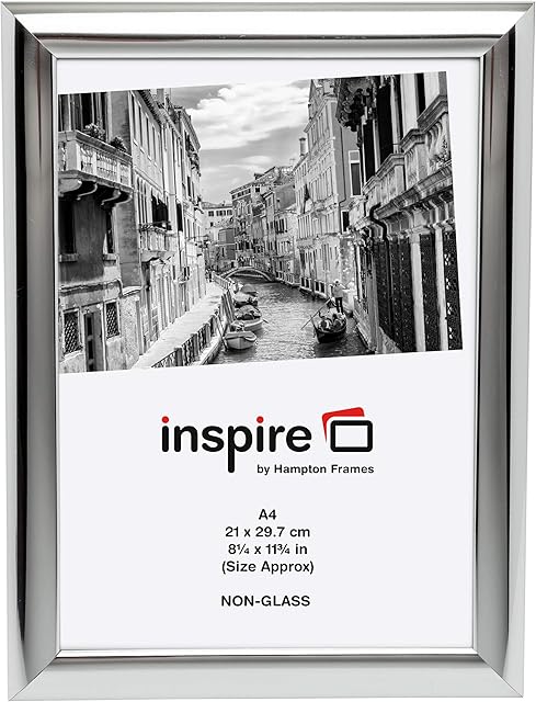 Hampton Frames SHINY Poster Certificate Photo Frame Acrylic (Non Glass) Silver A4 (21x30cm) PILA4SHINNG