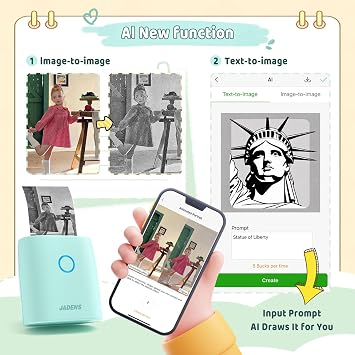 JADENS Sticker Printer, Mini Printer for iPhone, Bluetooth Thermal Sticker Maker Machine, Pocket Inkless Phone Printer for Children's Gift, Study Notes, Learning Assistance, Journal(Green)