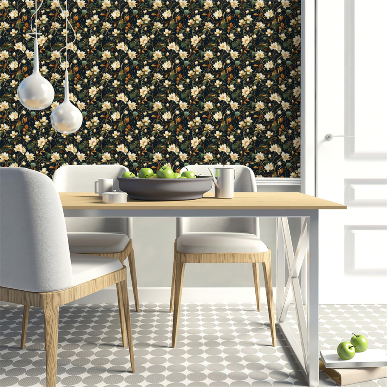 Exquisitos Azulejos Adhesivos de 45 x 300 cm con diseño de Flores Verdes para baño y Cocina, Vinilo Autoadhesivo para Pared, Resistente al Agua y al Aceite, para decoración del hogar.