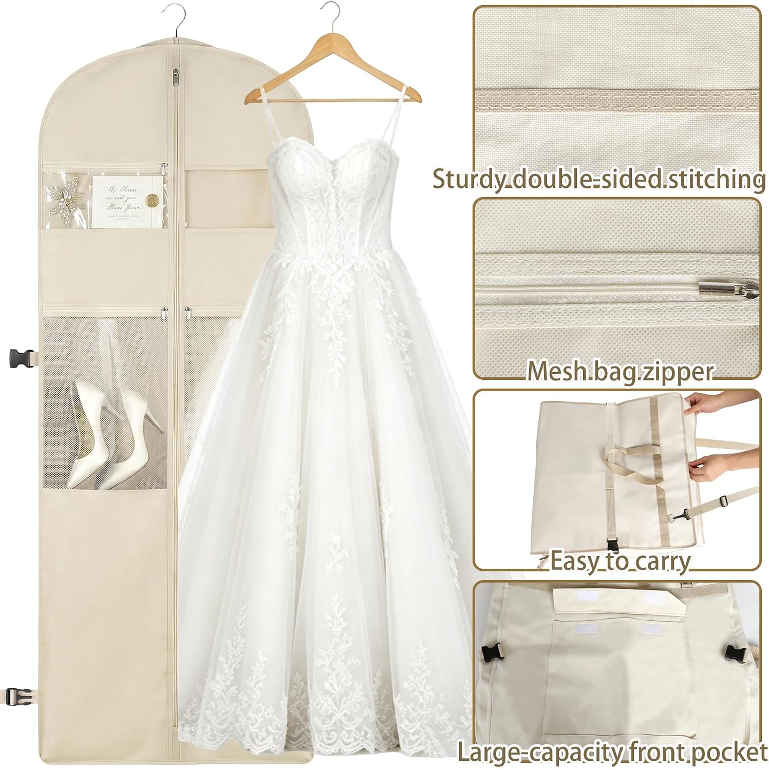 Upgraded Wedding Dress Garment Bag,72 Inch Bridal Gown Bag for Travel image 4