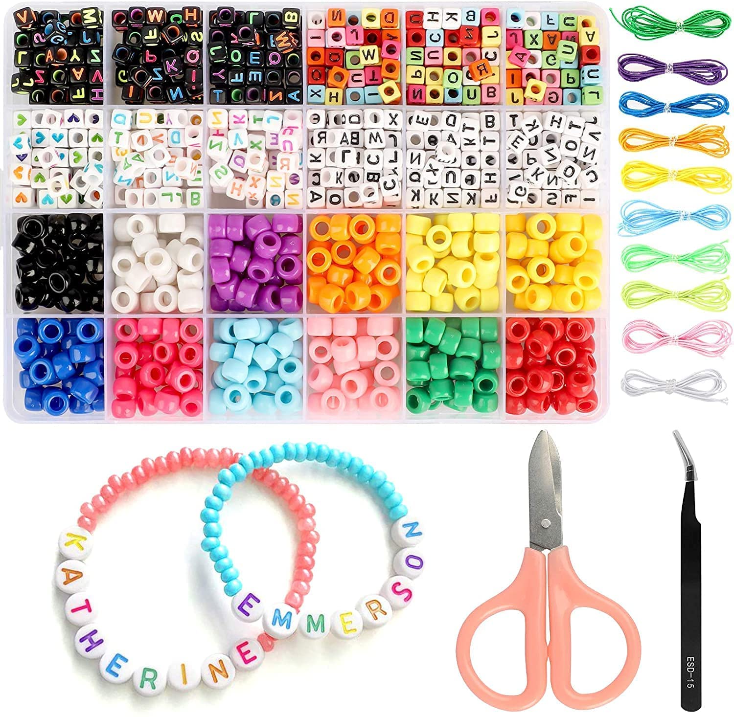 972 Pcs Jewelry Making Supplies Kits Kids DIY Alphabet Letter, Multiple Colour Pony Beads with Elastic Bracelet String Women Girls Jewellery Making ...